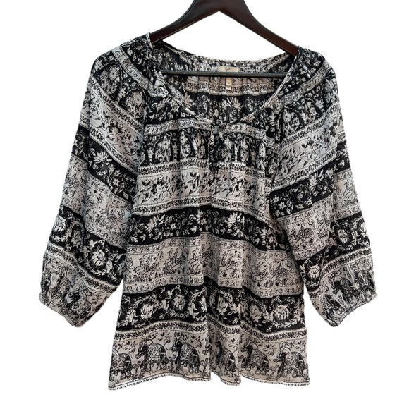 Joie Black/White Stripe Round Neck Peasant Top 3/4 Sleeve Size XS - Picture 2 of 10